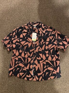 Button-Front Short Sleeve Top